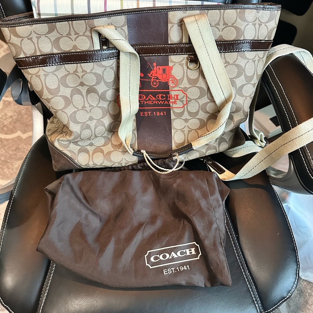 Coach Brown and Tan Signature Diaper Bag/Tote